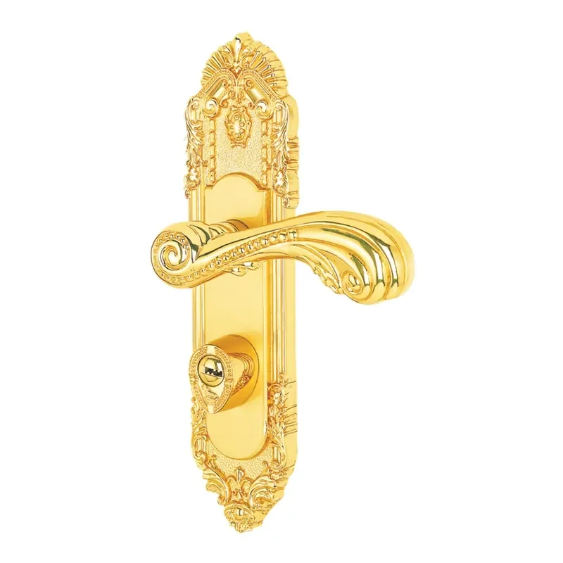Interior Door Handle Gold Brass PVD Knurled Lever Modern Square Design Easy Installation Easy Use Apartment Villa