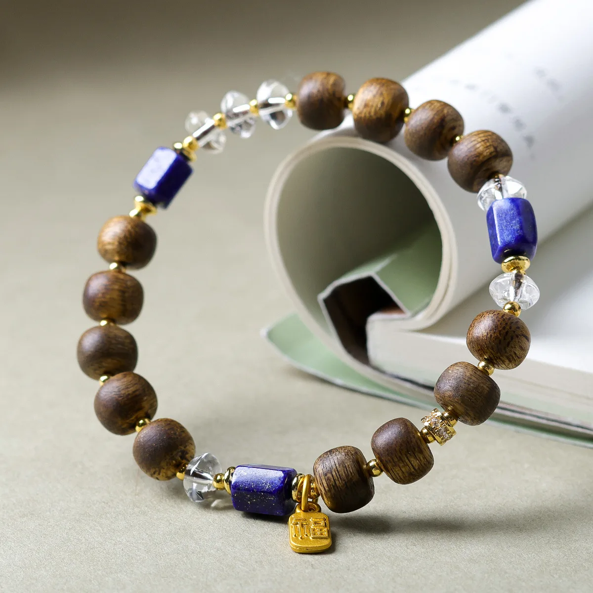 Original Natural White Crystal Lapis Lazuli Yellow Agarwood Bracelet New Chinese Style Wenwan Hand String Gifts