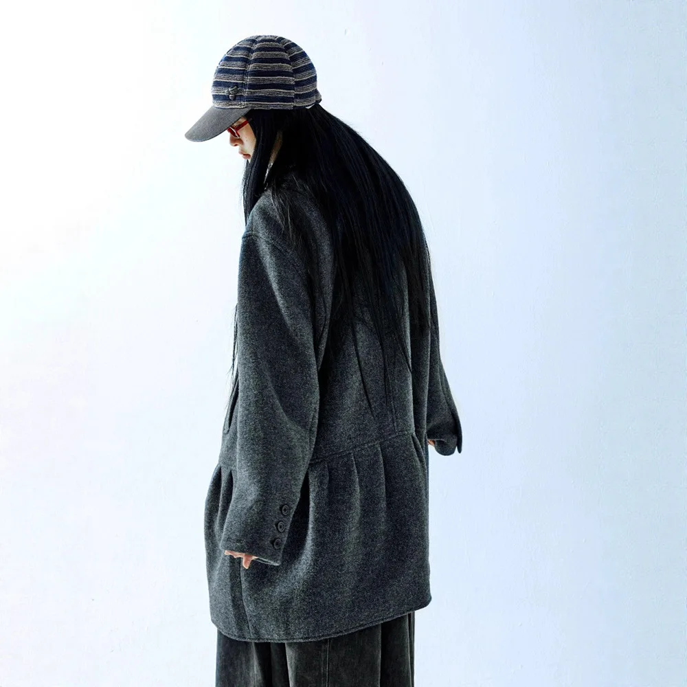 

Японское шерстяное пальто в стиле ретро, осень-зима 2022, однотонное женское пальто средней длины, женское пальто из смеси шерсти Faion Thiened