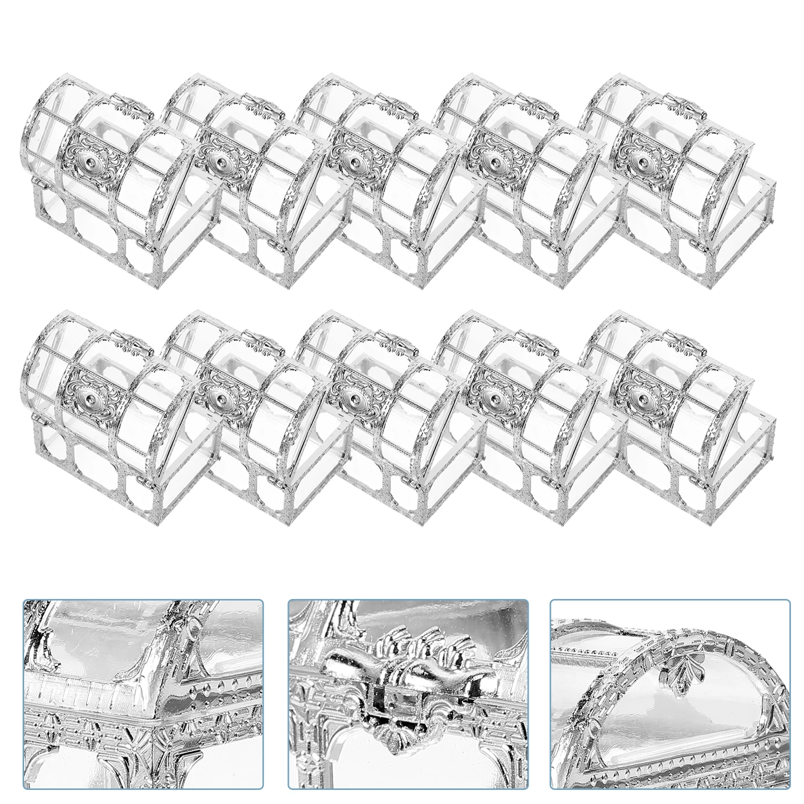 

10 Pcs Pirate Treasure Chests Candy Box Gift Boxes Clear Holders Wedding Silver
