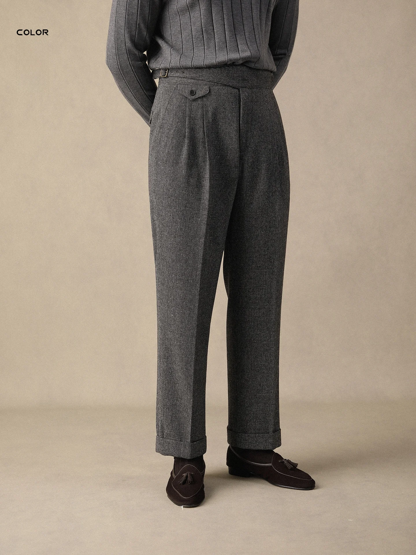 

Мужские шерстяные брюки с высокой талией, осенне-зимние, прямого кроя, не требующие глажки, деловые, драпированные, приталенные, в клетку, для отдыха