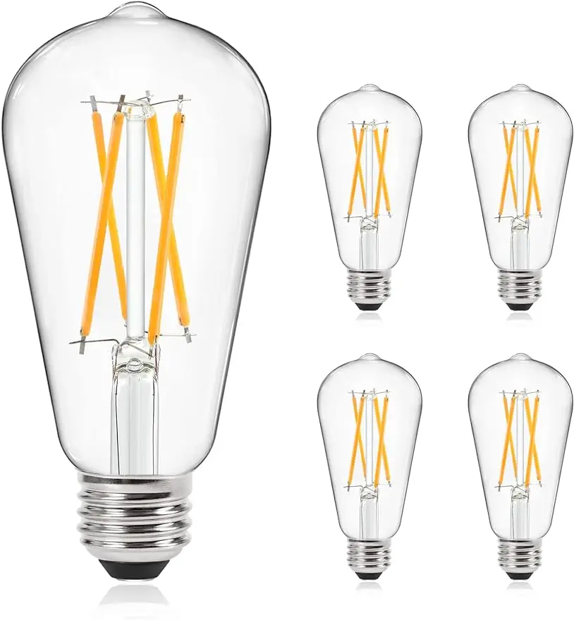 

Dimmable E26 Vintage LED Edison Bulbs, 60 Watt Equivalent, Warm White 2700K, CRI 95+, Unique Cross Filament Light Bulbs f