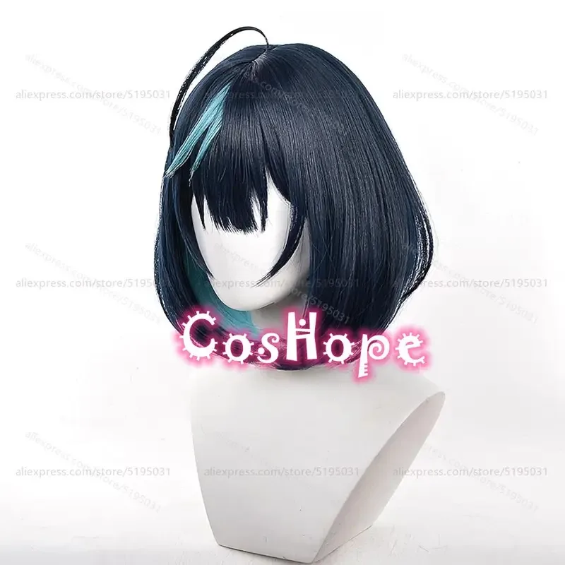ساجيري Esu شعر مستعار تأثيري 35 سنتيمتر الشعر القصير الأزرق الداكن شعر مستعار تأثيري أنيمي تأثيري مقاومة للحرارة الشعر الاصطناعية