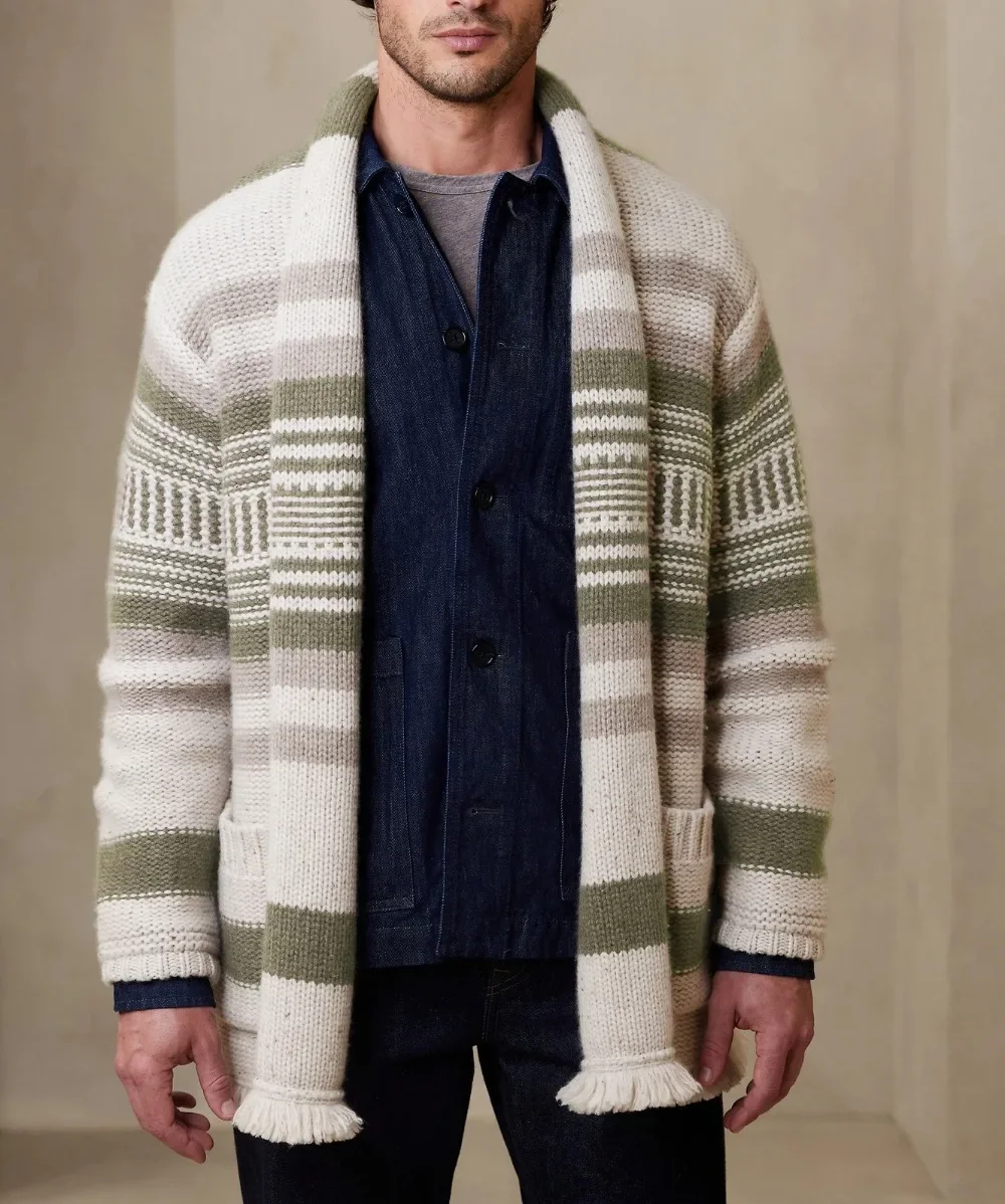 Men's Sweater Cardigan Stripe Paneled Tassel Knit Jacket Autumn/winter New Fashion Outerwear & Coats