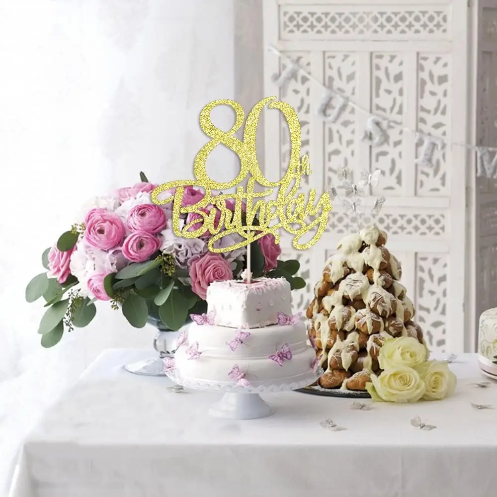 كعكة عيد الميلاد الثامن عشر الذهبية السعيدة، مرحبا 80، يهتف إلى 80 عامًا، 80 وديكور حفلات رائع (80) #5