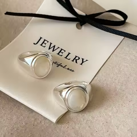 925 Sterling Silver Rings For Women Vintage Handmade Adjustable White Stone Ring Fashion Band Female Bijoux Gift