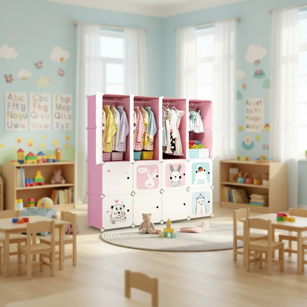 &Children's Plastic Wardrobe Modern Simple Design Multifunctional Dustproof Storage Cabinet Baby &