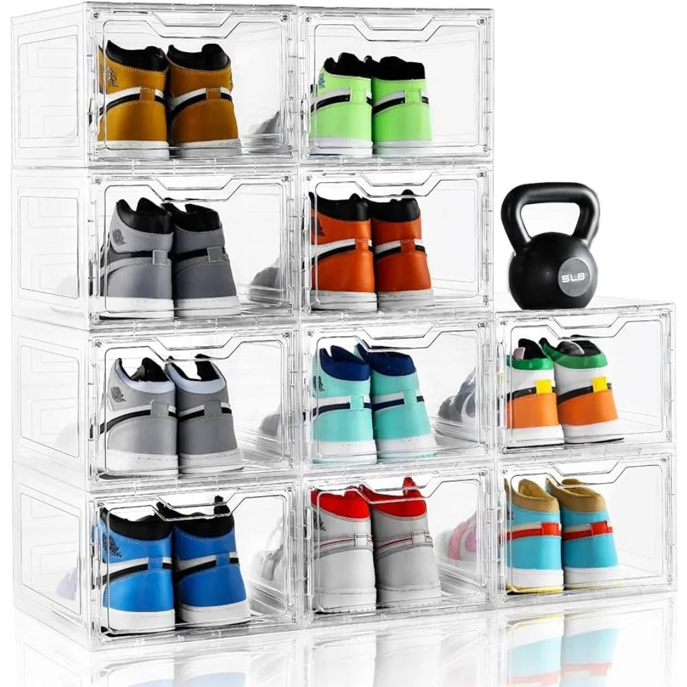 

10 Pack Shoe Storage Boxes With Magnetic Door Folding Shoe Rack Organizer Shoerack Fit Up to US Size 13 Freight Free Furnitures