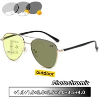 Gafas de lectura fotocromáticas de doble luz con marco de Metal grande para hombres y mujeres, gafas de presbicia de visión nocturna para conductores de moda