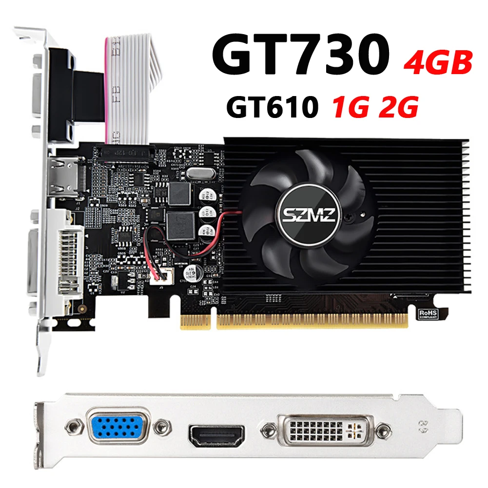 GT730 4GB DDR3 128Bit Graphics Card with HDMI VGA DVI Port PCI-E2.0 16X Computer Graphics Video Card GT610 1G 2G for Office/Home