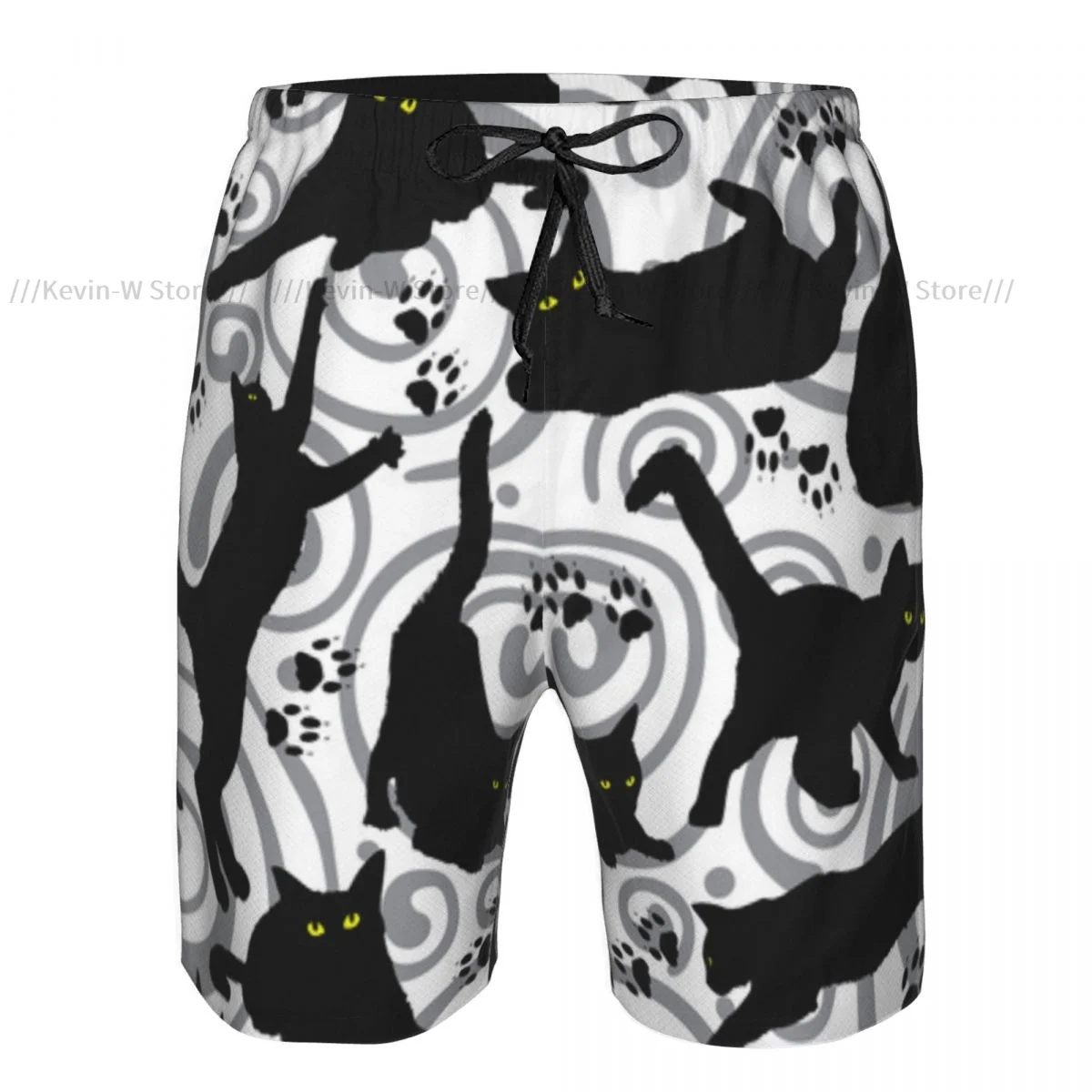 Zomer Heren Badmode Ademende Snelle Droge Trunks Zwart Kattenpatroon Strandshorts Voor Hardlooptraining Surfen