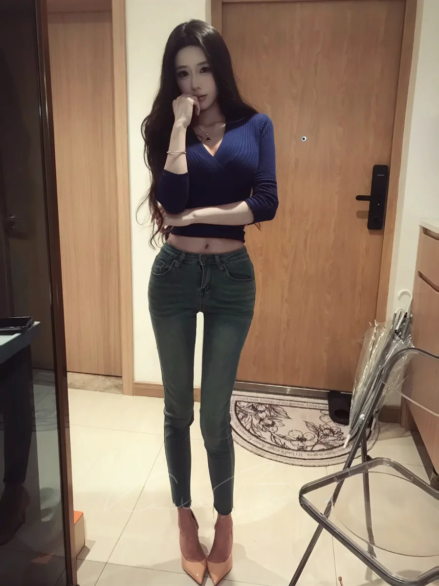 

Retro Blue Waed Slimming High Waist Jeans Women's Faionable Versatile High Waist Cotton Stretch Denim orts