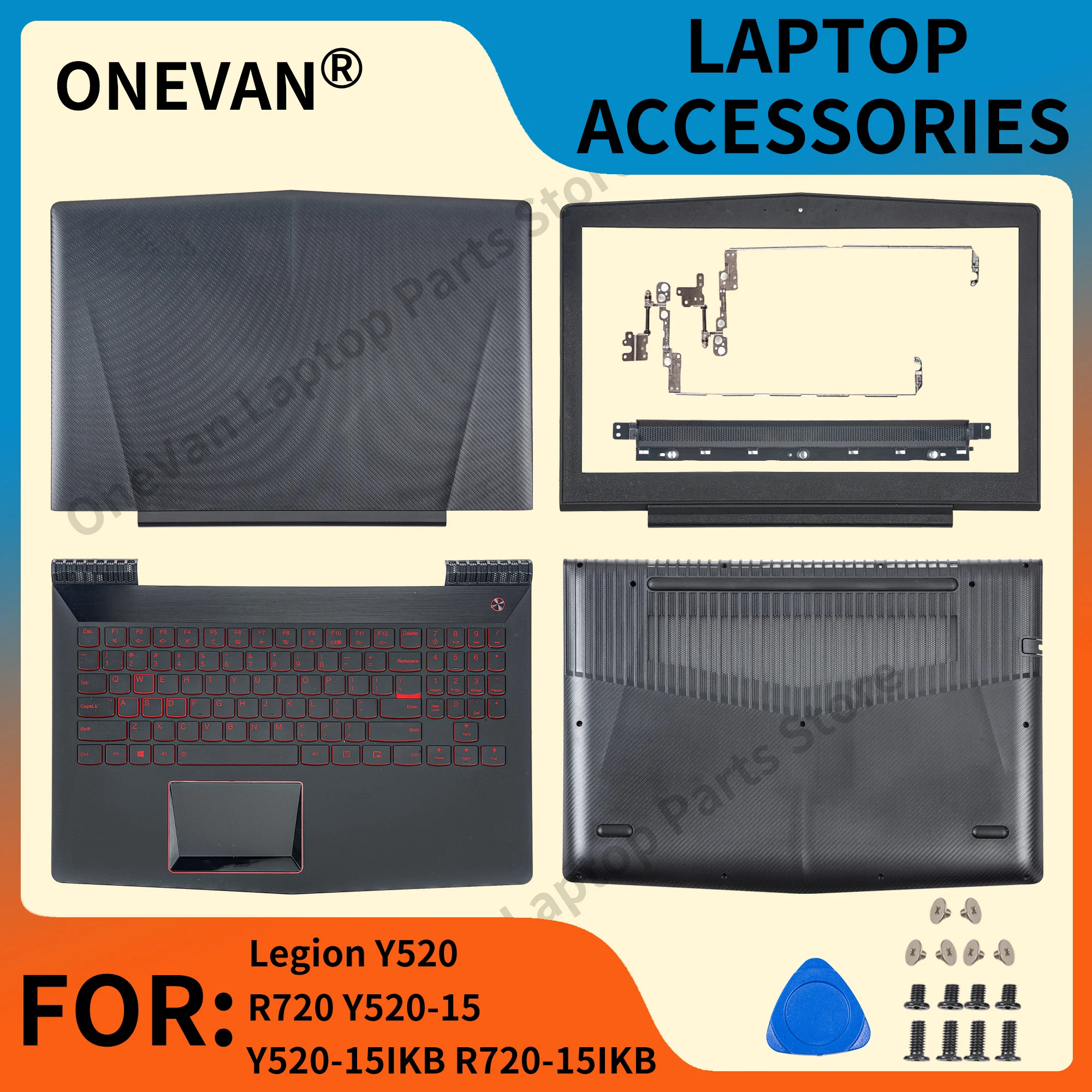 For Lenovo Legion Y520 R720 Y520-15 Y520-15IKB R720-15IKB IBKN Laptop LCD Back Cover Front Bezel Hinges Palmrest Bottom Case