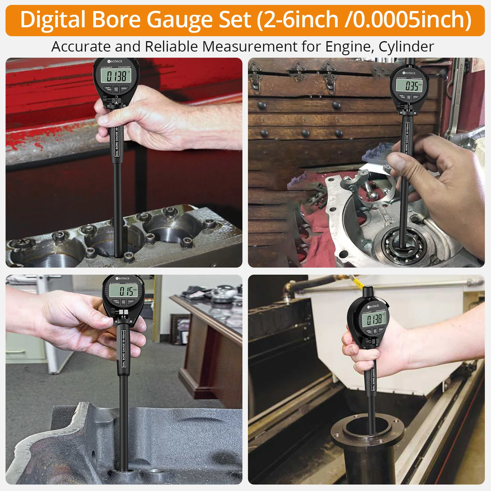 Neoteck 2-6 Inch Digital Indicator Bore Gauges 0.01mm Accuracy Dial Bore Gauge Internal Measurement Cylinder Tool 50-160mm