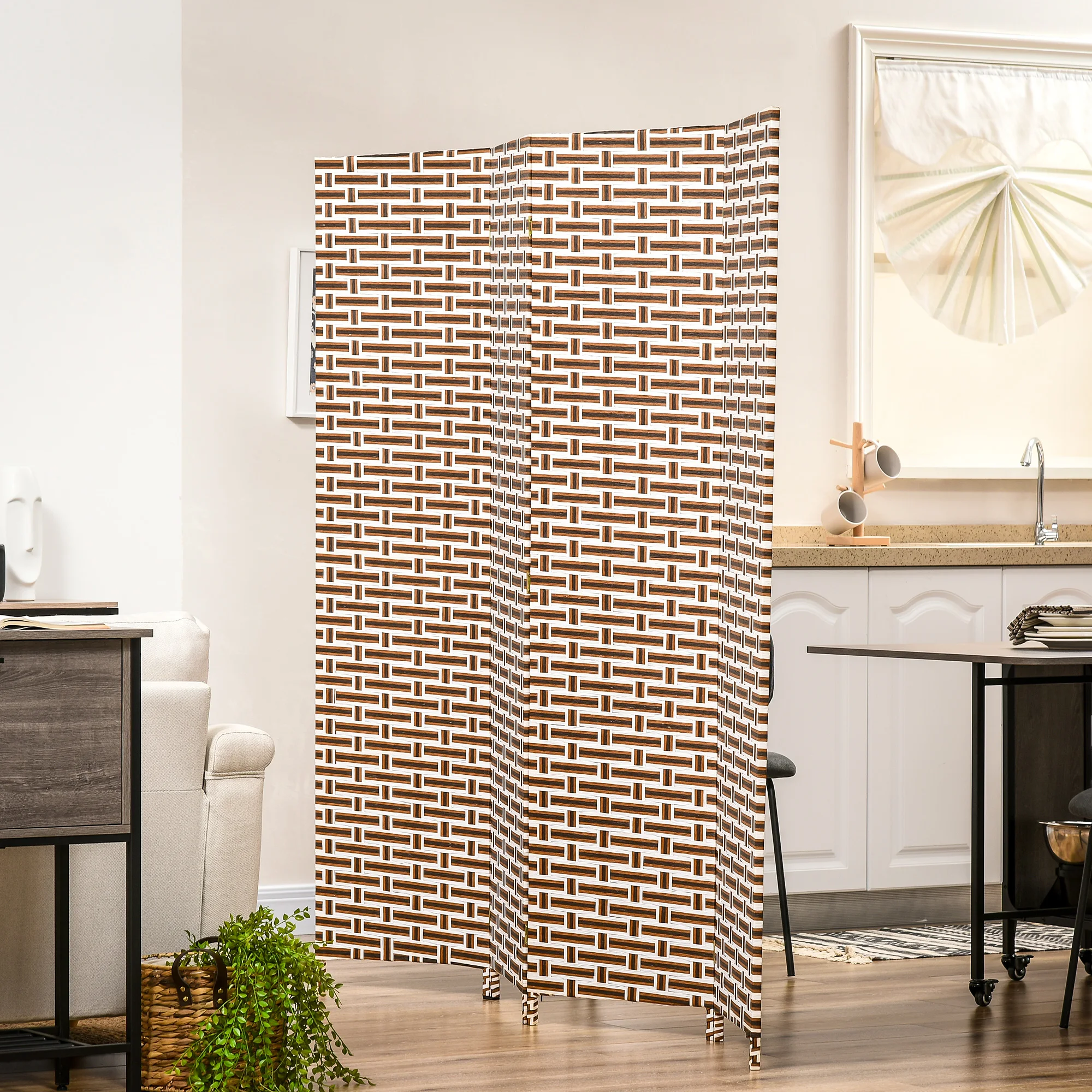 HOMCOM 4 panel room divider folding screen 180x180 cm room divider room room room decoration elegant bedroom living room kitchen Brown White