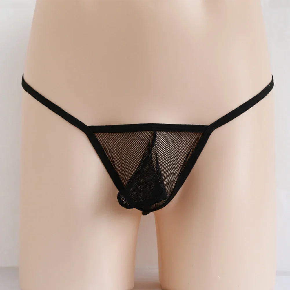 

Men's Sexy and Comfortable Polyester G String Thong Underwear with Small Pouch and T back Brief in Solid Black