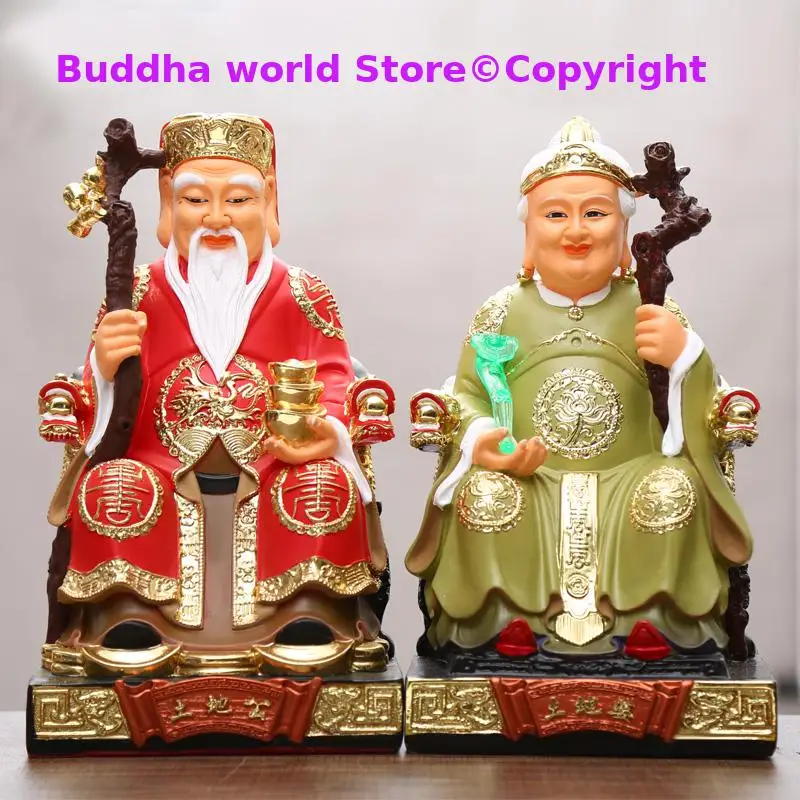 A pair Asia family Worship TU DI GONG Gods bring wealth good luck  FU DE ZHENGSHEN buddha efficacious Feng Shui ornament