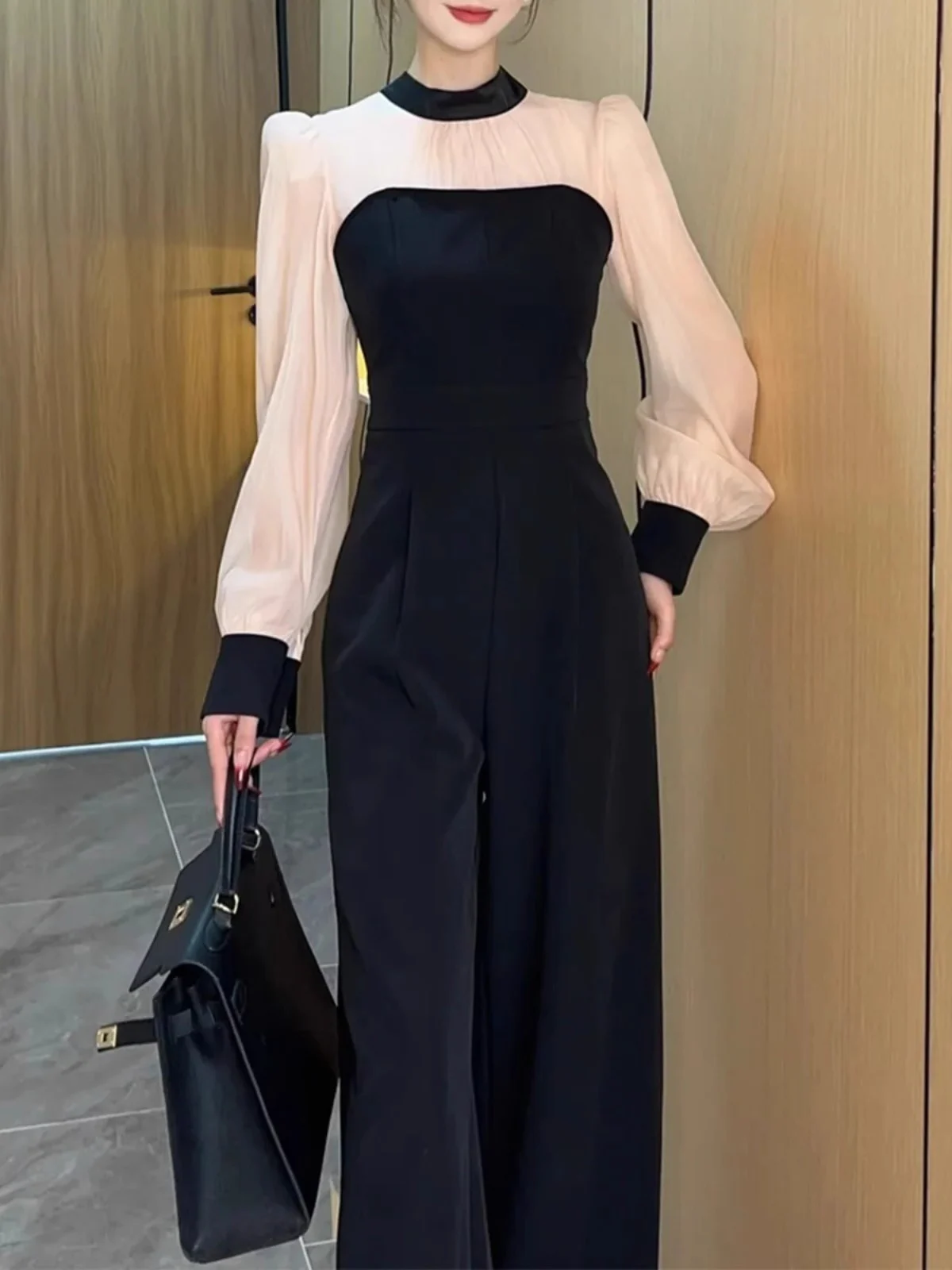 

Bla Long Sve Jumpsuit Women's Spring Autumn Thin New High-End Faion One-Piece Wide Leg Pants High Waist Long Pants