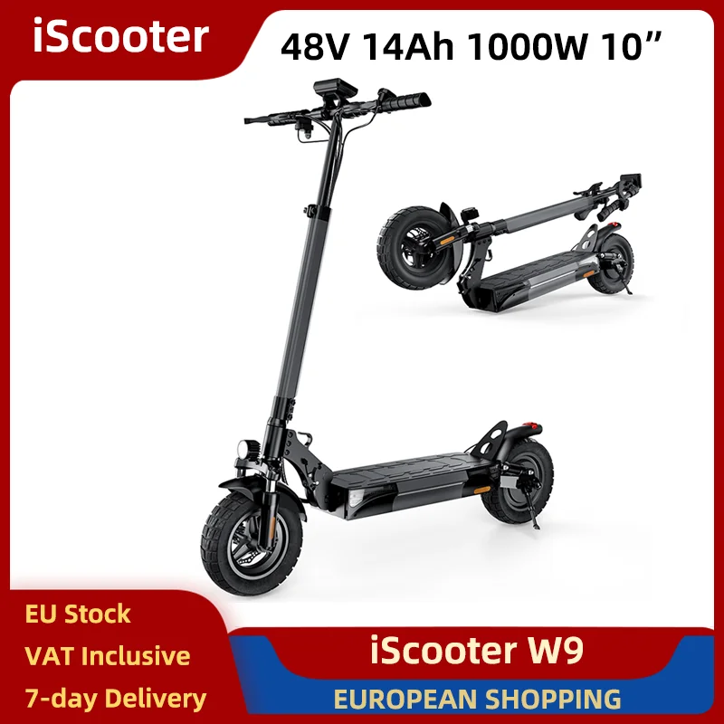 Scooter W9 Scooter Elettrico Pieghevole 1000W 48V 14Ah 10 Pneumatici Fuoristrada Pieghevole E-scooter 35-45km 120KG Carico APP Controllo 45 km/h