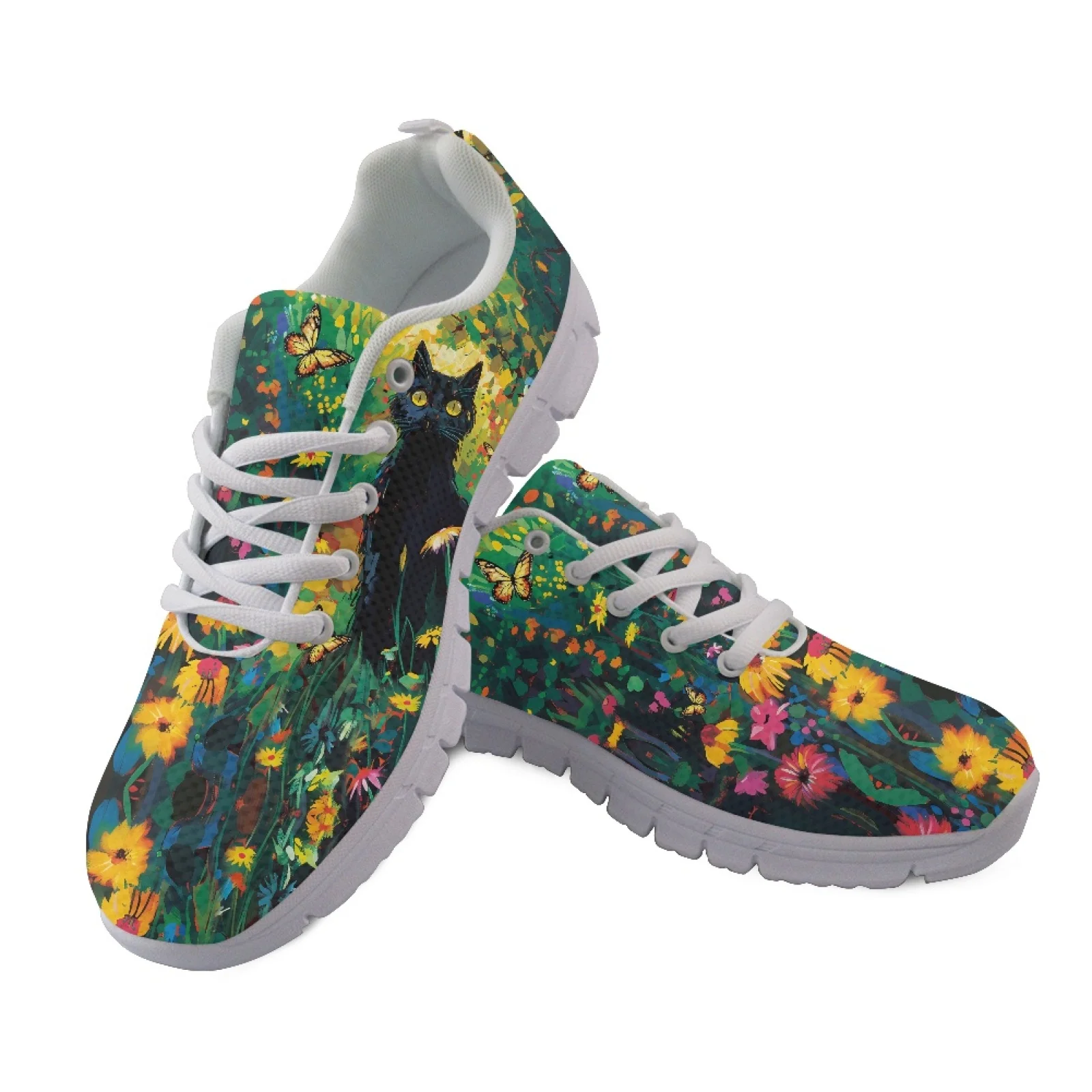 Coloranimal Black Cat Low Top Tennis Sneakers for Men Mesh & EVA Sole Men's Walking Sneakers for Running