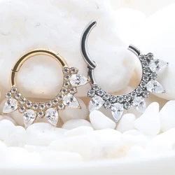 ASTM F136 Titanium Daith Piercing Ring 16G Clicker Septum Ear Helix Earrings Teardrop Clear Zirconia Nose Rings Anodized Jewelry