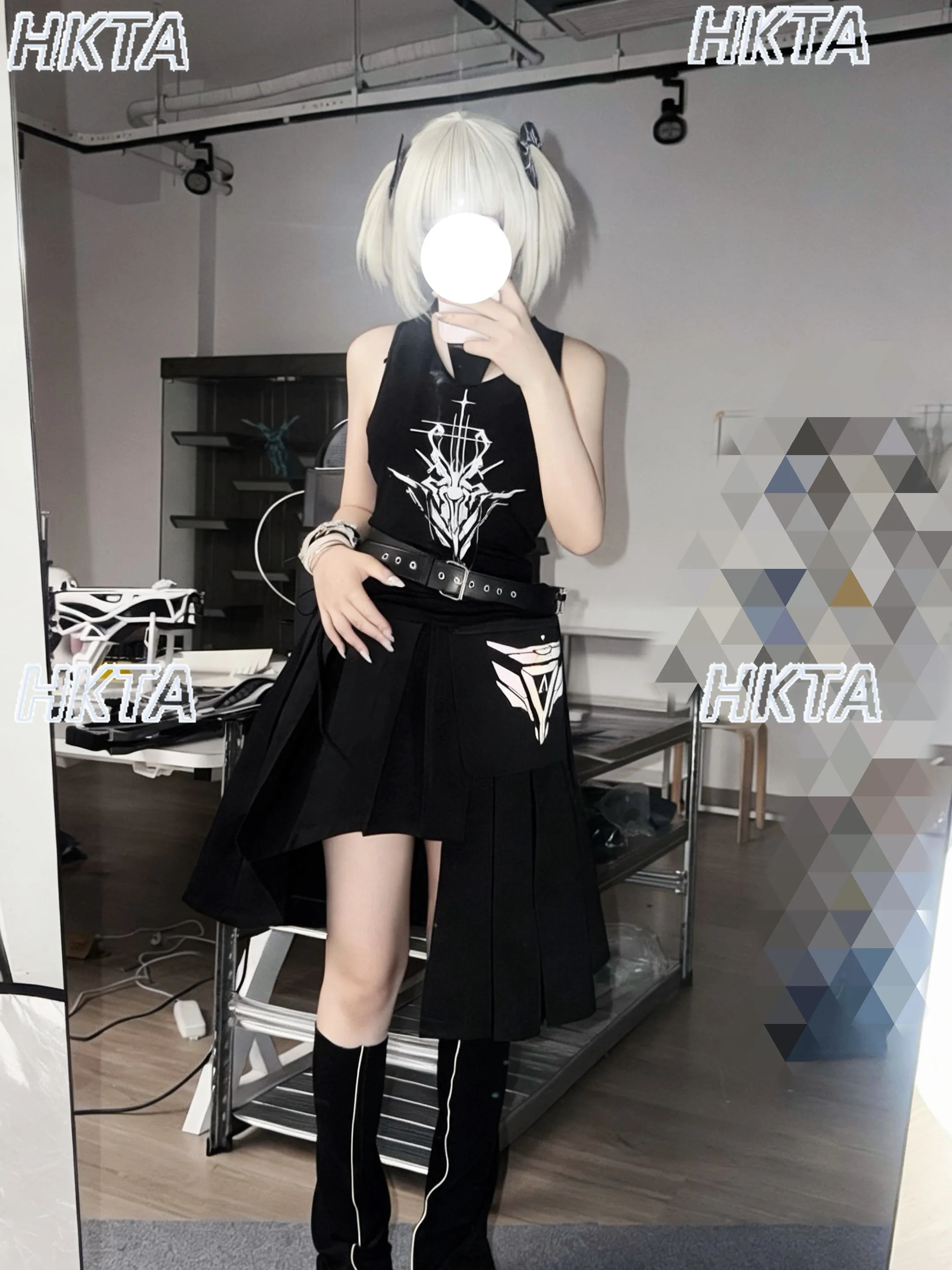 Japanese Summer Subculture Y2k Vest Cool Print Crew Neck Slim Vest Dark Goth Personality Locomotive High Street Black Top Women