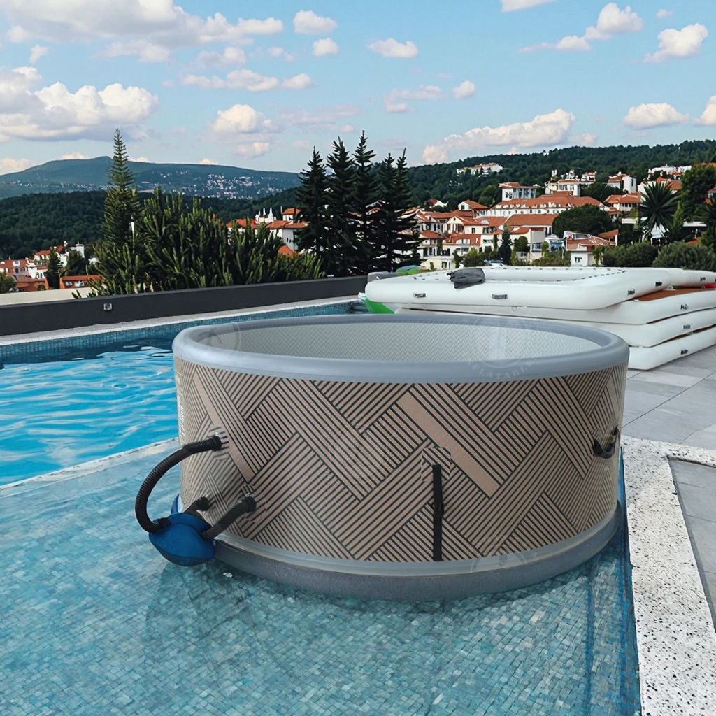 

Наружная гидромассажная ванна с подогревом, спа, круглый надувной бассейн, гидромассажная ванна для взрослых, прочный ПВХ и дерево, материал ПК