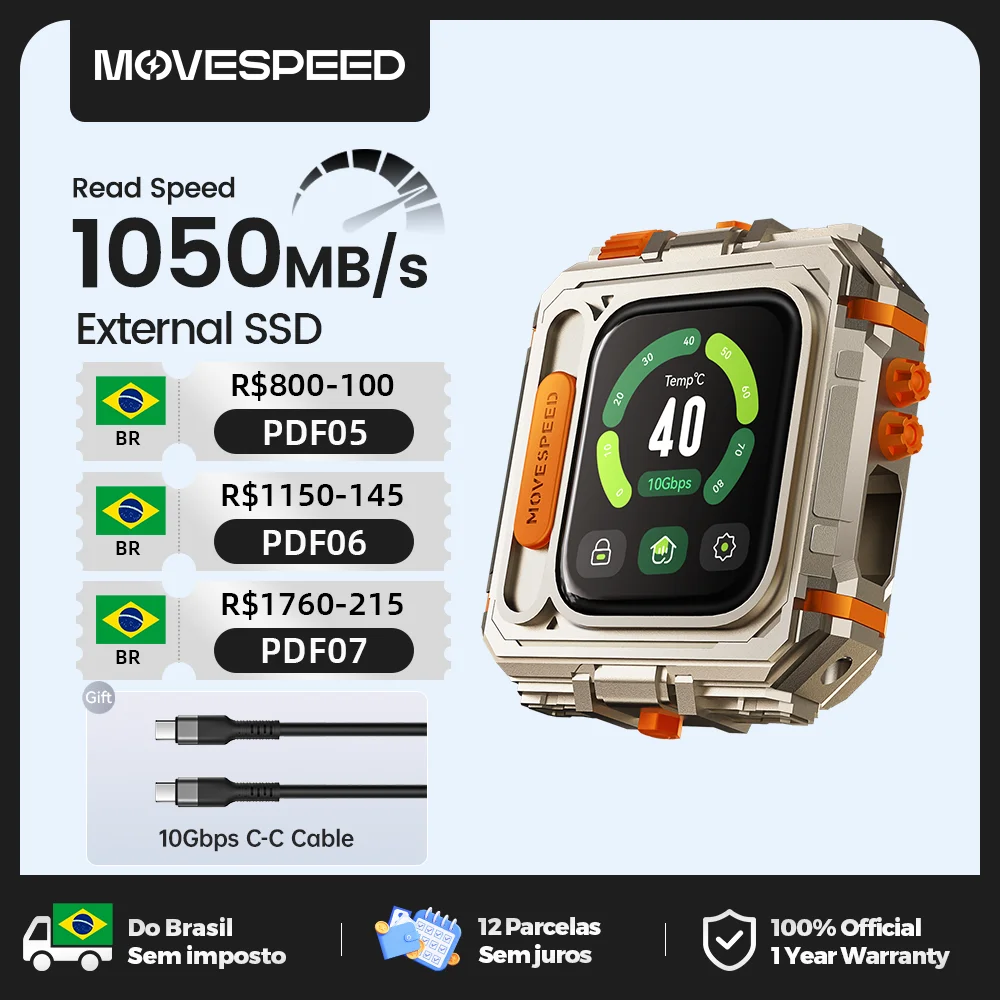 MOVESPEED GD10 SSD EXTERNO 1TB Com Tela E Senha