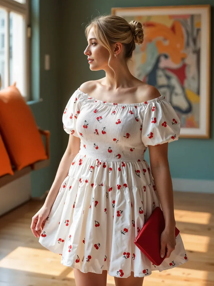 

Женское летнее платье Wolfeel с квадратным вырезом и рукавами-фонариками, с завышенной талией, короткое, с принтом, облегающее, для милых девушек