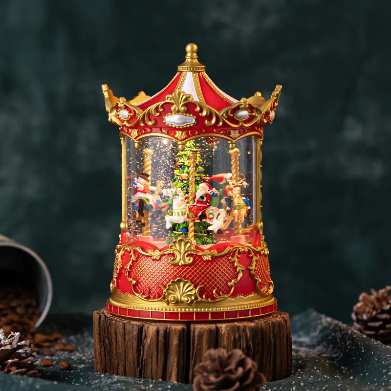 Christmas Carousel Snow Music Box Crystal Ball  Children Girls Holiday Gifts Ornament Lights