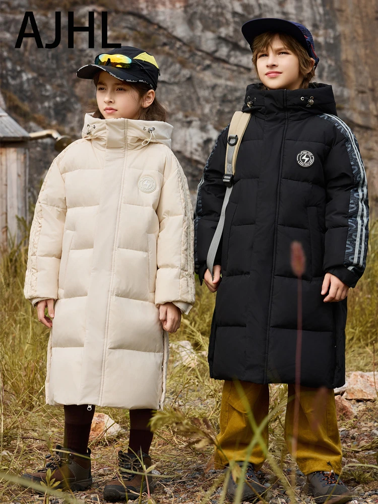 

AJHL Children's Down Jacket Winter Long Knee Over Cotton Jacket Thickened Warm Windproof Coat Sports Training пуховик женский