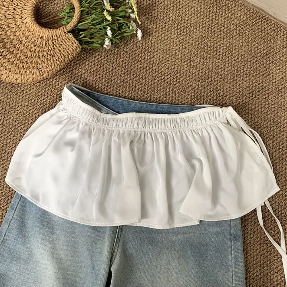 패션 힙합 레이어드 의상 스커트 셔츠 연장 Y2K 레이스업 힙 스카프 스윗 한국 스타일 러플 엣지 허리밴드 청바지 데코