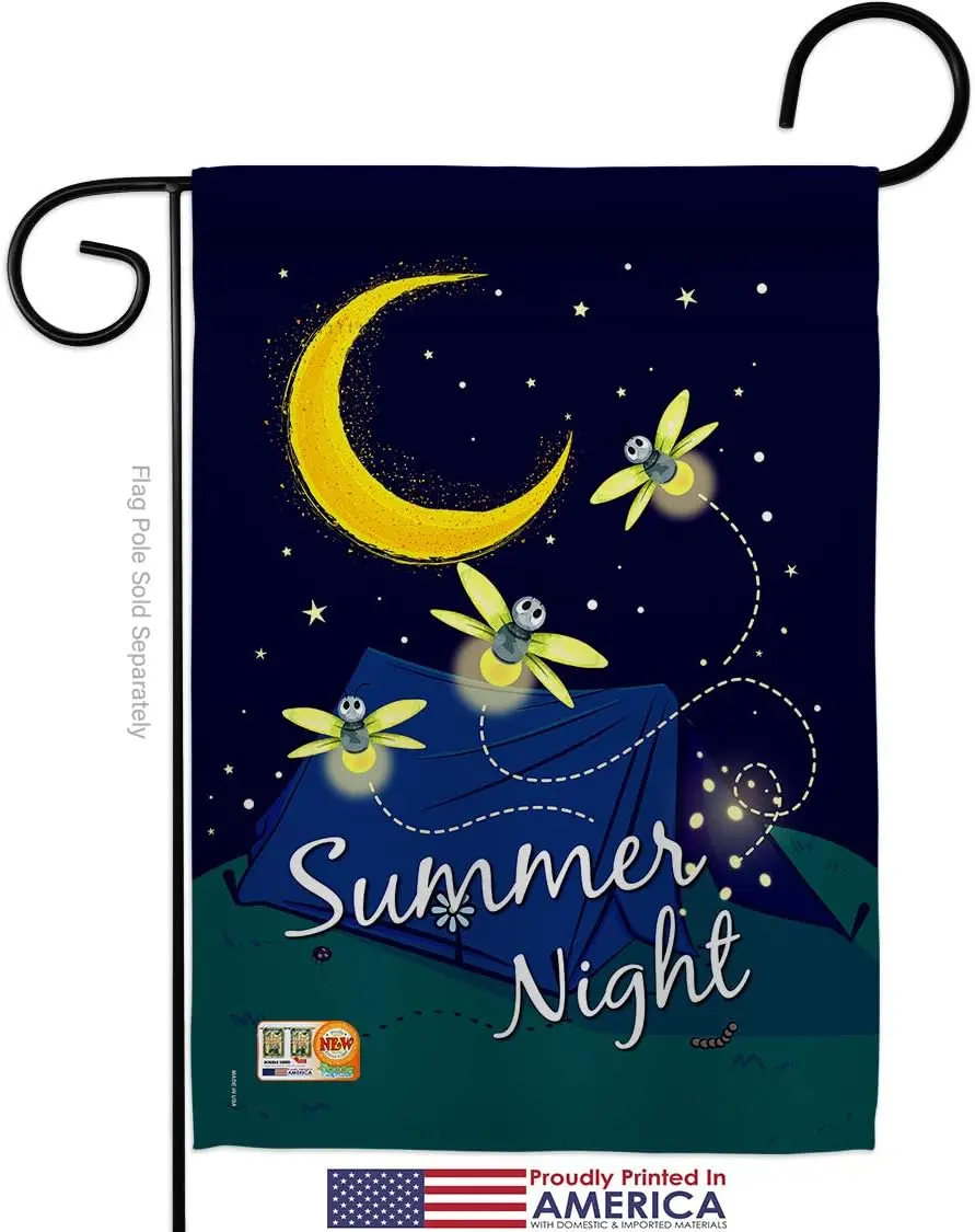 Summer Fireflies Garden Flag Outdoor Camping Rustic Camper RV Trailer Adventure Camp Site Campfire Small Decorative Gift Yard Ho