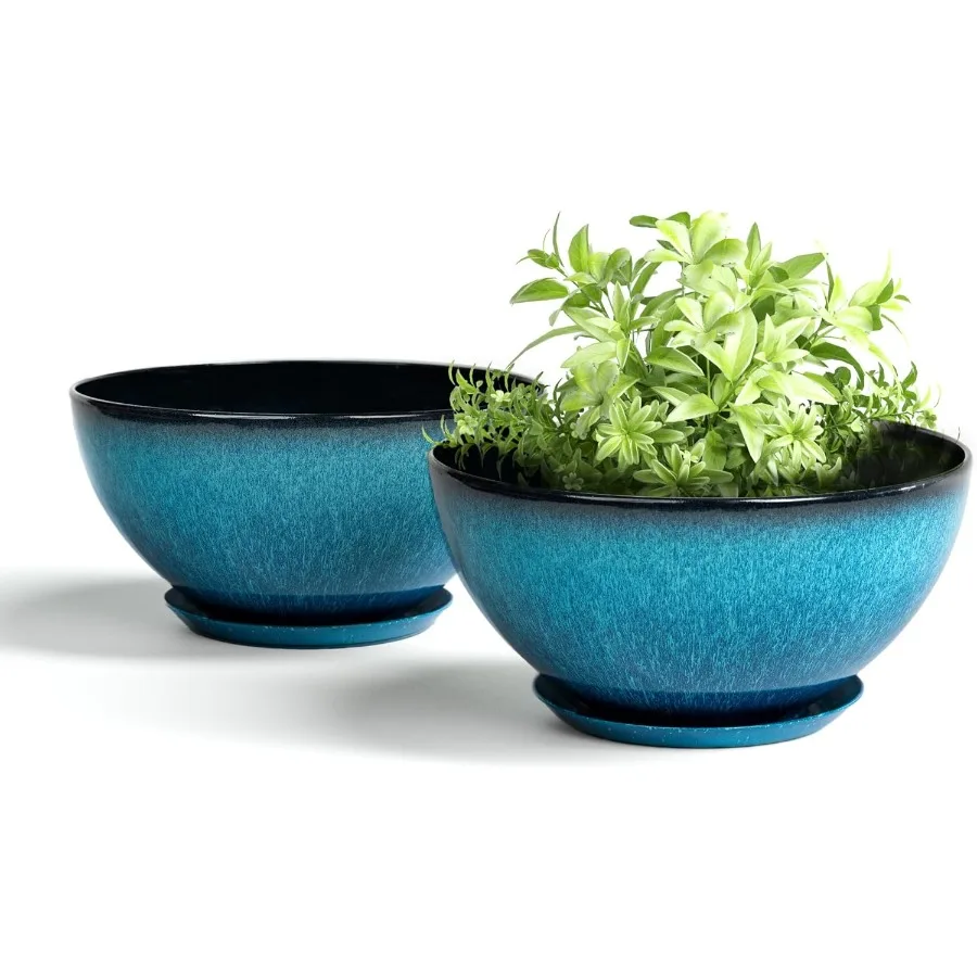 

Plant Pots 10 Inch Planters with Drainage Holes and Saucer Plastic Flower Pots Outdoor Indoor Modern PotteryLike Finish Planter