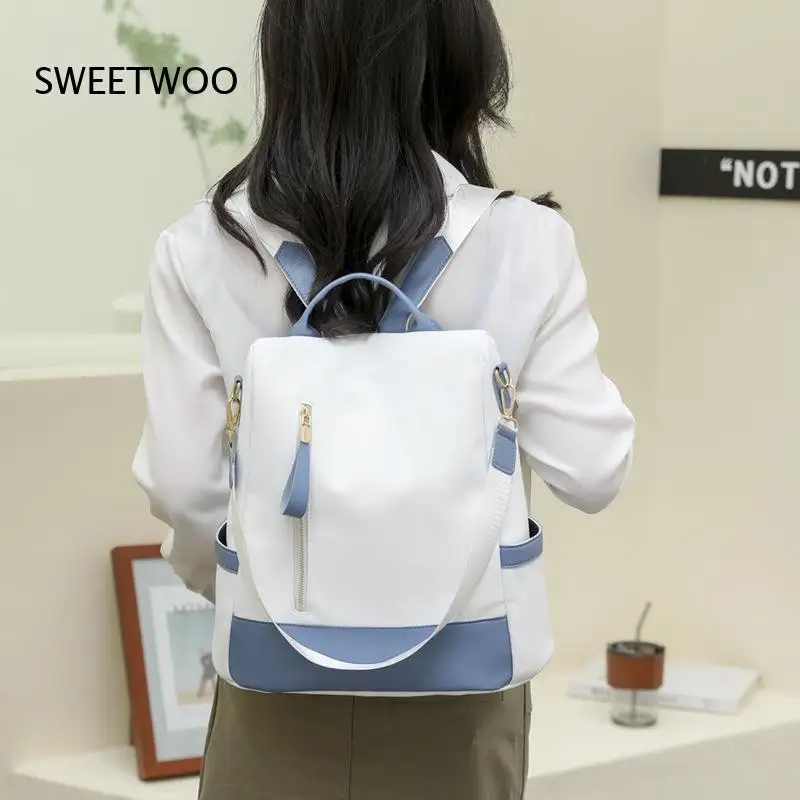 Women's Sweet-Style Color-Block Waterproof-Nylon Anti-Theft Large-Capacity Backpack