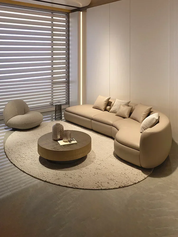 Curved Leather Sofa First Layer Cowhide Light Luxury Luxury Villa High-End Elegant