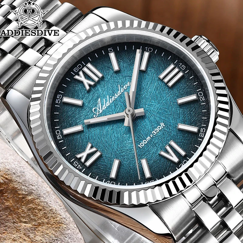 

﻿ ADDIESDIVE Quartz Watches Sapphire Glass 36mm VH31 Gradient Blue BGW9 Luminous WristWatch Waterproof 10Bar Luxury Men's Watc