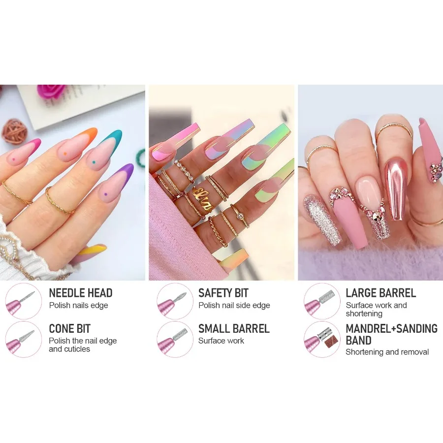 Lima per trapano elettrico portatile per unghie con kit per unghie in acrilico Set per manicure e pedicure professionali 20000 giri/min T ad alta velocità