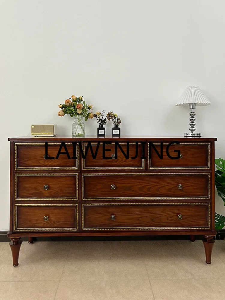 

JJ2 Retro Bedroom American Solid Wood Storage Cabinet Storage Five Bucket TV Distressed Drawer Cabinet