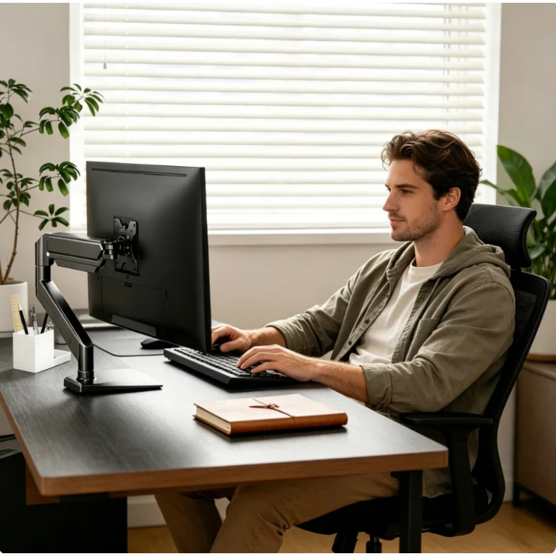 

Adjustable Single Computer Monitor Bracket Universal Desk Mount Stand Support Up To 32 Inches 19.8 Lbs