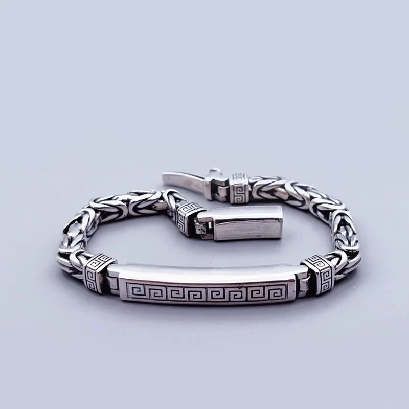 HX Silver 4mm/5mm Jewelry Men\'s Bracelet Personality Peace Pattern Retro Hipster Key Pattern Buckle Gift Accessory Chain Series