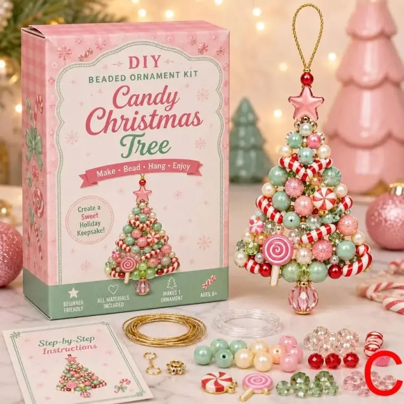 DIY Christmas Tree Beaded Ornament Kit,3D Crystal Bead Holiday Craft Set,Handmade Tabletop Christmas Decor Gift,Christmas Decor