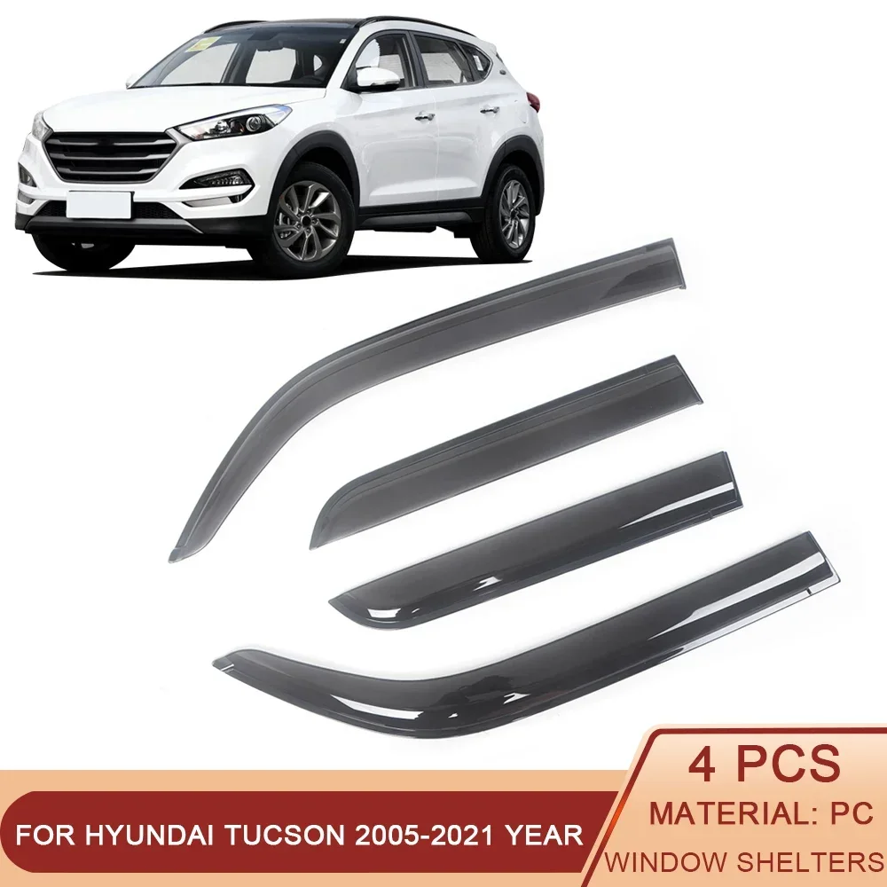 

For Hyundai Tucson 2005-2021 Auto Side Window Wind Deflectors Visors Black Rain Guard Door Visor Vent Shade Dark Smoke Ventvisor