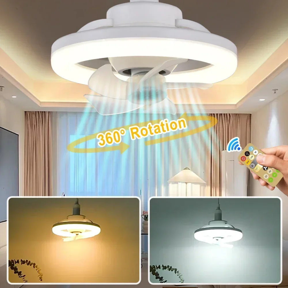 360 ° Rotating Ceiling Fan Light E27 Intelligent Fan With Remote Control Led Fan Light For Living Room Bedroom Top Light 85-265V