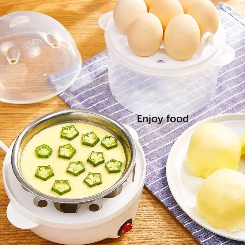 Multifunctional Electric Egg Cooker Steamer - Double Layer for Boil, Poach, Steam Eggs & Veggies, Compact Breakfast Appliance