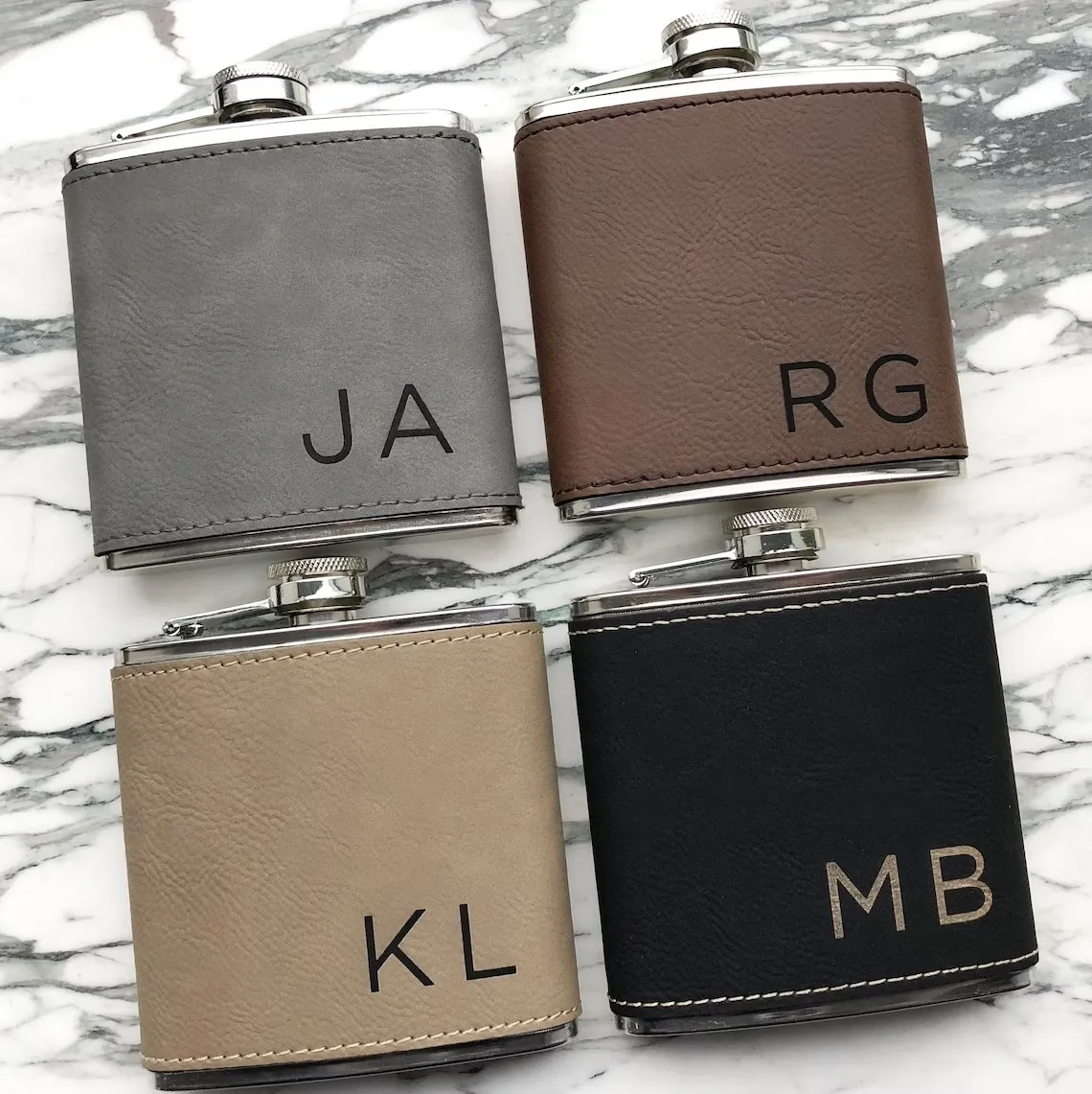 Groomsmen Flask Set, Wood Engraved Flask, Monogrammed Flask, Leather Hip Flask, Flask For Groomsmen, Wedding, Engraved Day Gift