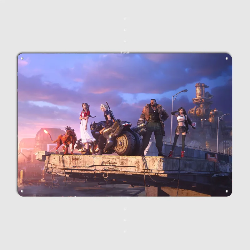 Final Fantasy VII Remake Group Shot Retro Poster Metal Posters Sign Indoor Outdoor Room Decoration Home Bar Decor Wall Decor