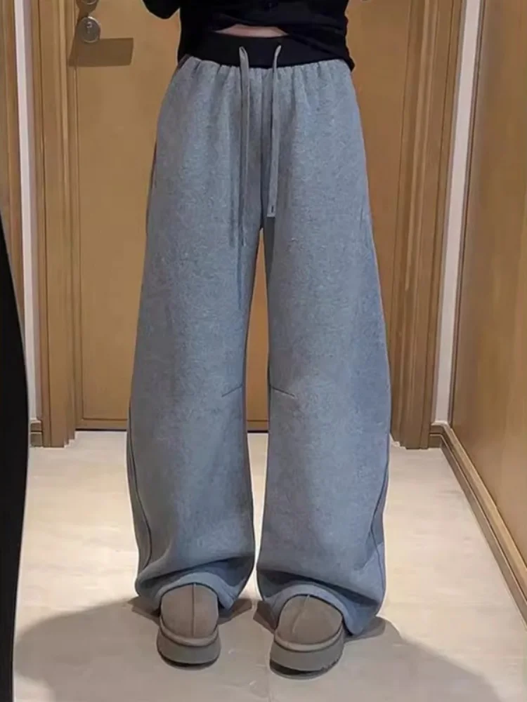 ay Hoge taille gedrapeerde losse damessportbroek Broek met rechte pijpen Lente Herfst Nieuwe Sle Afslankende broek met wijde pijpen