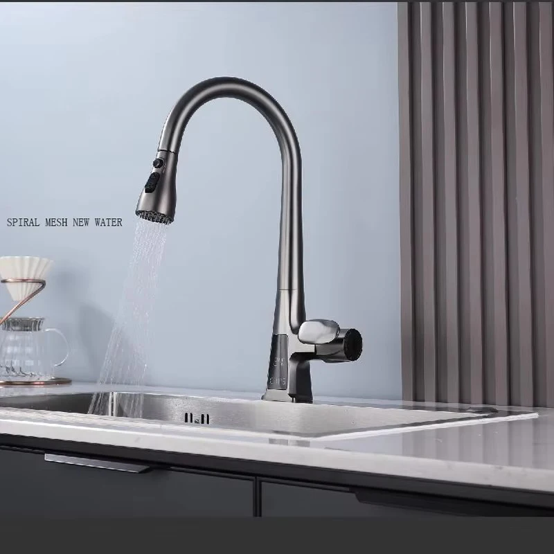 Gun Gray Induction Digital Display Pull Type Kitchen Faucet Induction Switch Hot And Cold Multifunctional Washing Basin Sink Fau