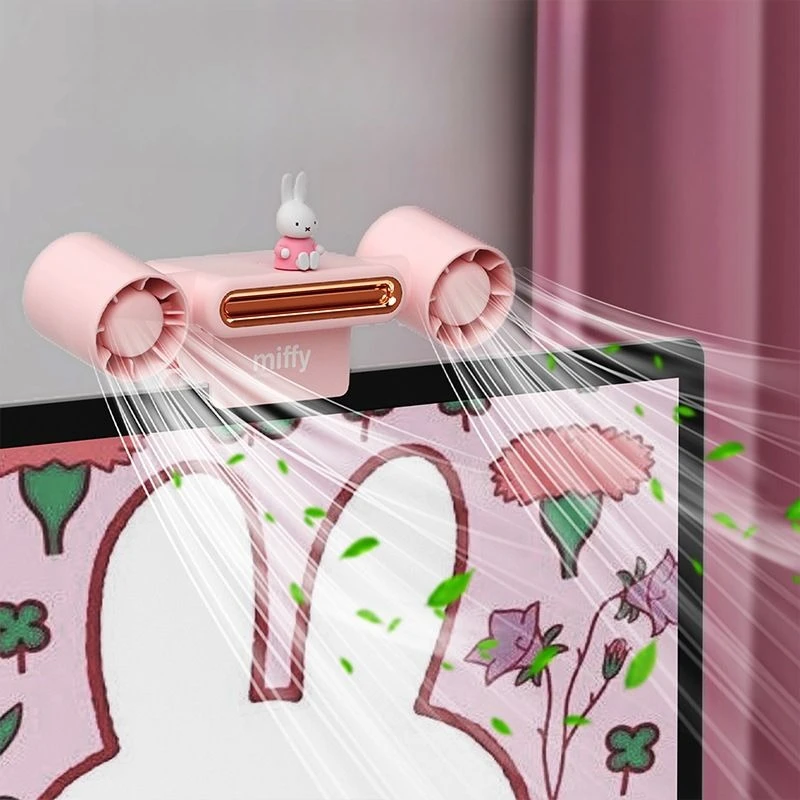Miffy Rabbit Kawaii Anime Cartoon Fan Computer Screen Light Hang Screen Desktop Usb Strong Hanging Bed Cute Desktop Small Fan